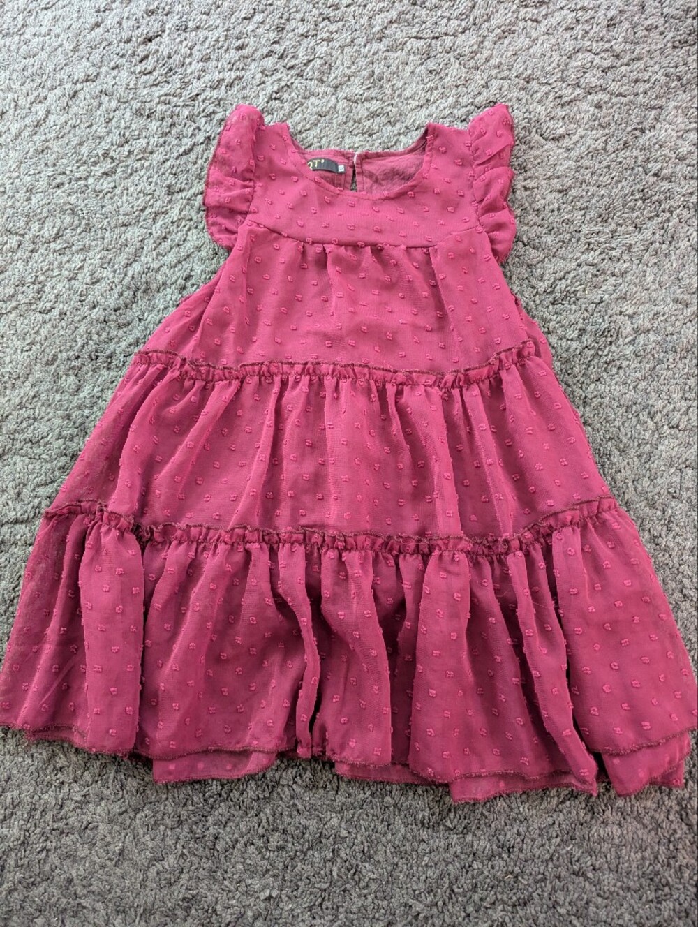 Girls Pink Tiered Flutter-Sleeve Dress